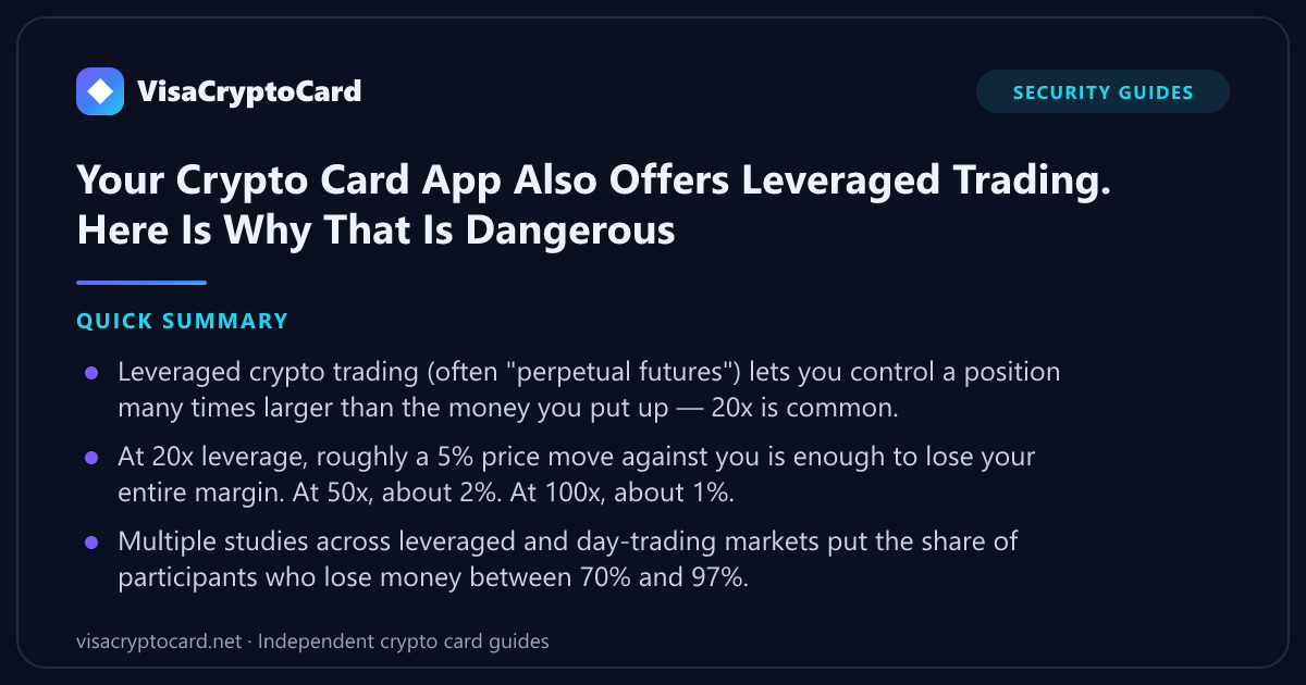 Your Crypto Card App Also Offers Leveraged Trading. Here Is Why That Is Dangerous — quick summary: Leveraged crypto trading (often "perpetual futures") lets you control a position many times larger than the money you put up — 20x is…