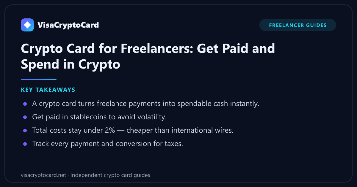Crypto Card for Freelancers: Get Paid and Spend in Crypto — key takeaways: A crypto card turns freelance payments into spendable cash instantly. Get paid in stablecoins to avoid volatility. Total costs stay under 2% — cheaper than…